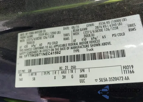 2022 Ford F-250 Lariat from USA, damaged, VIN 1FT7W2BT1NEC41592